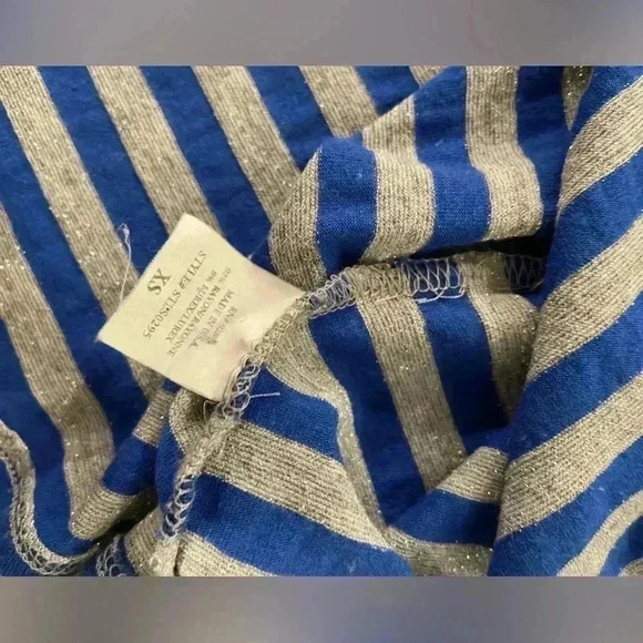 Splendid Glitter Silver Royal Blue Striped Scoop Neck Tee Shirt Dress Size XS - Picture 9 of 10